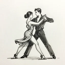 a gesture draw of people dancing salsa. Gesture draw, pen