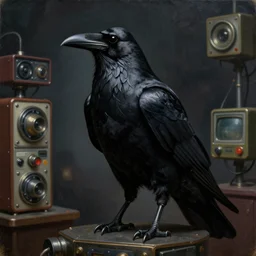 heroic raven figure. vantablack cloth technology, night, vintage shapes, retro technology, dariusz zawadzki, tim hildebrandt, wayne barlow, bruce pennington, larry elmore, oil on canvas, deep depth field, masterpiece, cinematic composition. dramatic zoom, hyperdetailed, hd, hdr