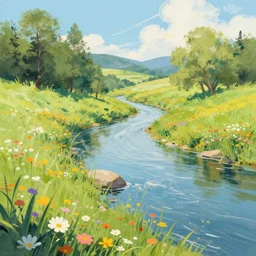 a _ beautiful _ digital _ illustration _ painting _ river _ among _ the _ flowers _ android jones, greg rutkowski
