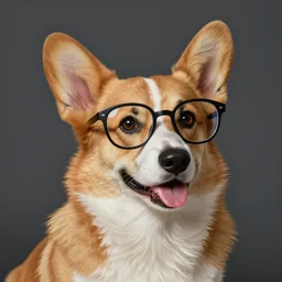 a realistic portrait of the soviet space dog, artwork by gaston bussiere, craig mullins, trending on artstation, breed corgi with glasses