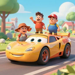 a cartoony sport car,  in the style of Rayman origins, michael ancel, Ruan Jia and Mandy Jurgens and Greg Rutkowski, trending on Artstation, award winning, unreal engine, octane render H 1024