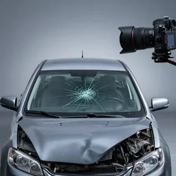 crash car, front view, windshield with a crack, real photo, studio lighting, many parts, high resolution, shot on an expensive camera