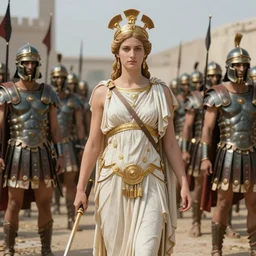 ancient Greek Godess Athena stands in front of the hoplites army hyperrealistic 4k extre details Trending on artstation
