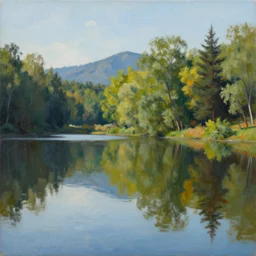 beautiful scenery, varnished painting, visible canvas, highly reflective, realistic reflections, realistic lighting, glossy, realistic