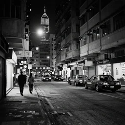 moody street night photograph of Hong Kong Mongkok by Henri Cartier Bresson