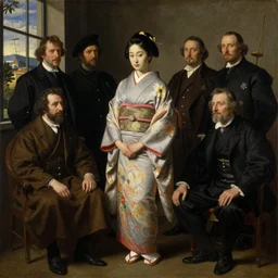 museum quality painting of yamaguchi momoe in kimono, by jan van eyck, tom bagshaw, jean delville, william bouguereau, albrecht durer