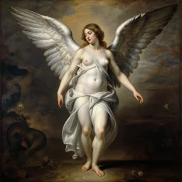 ! dream a renaissance baroque painting of an anatomically correct woman angel by aj hamilton