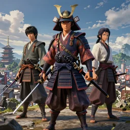 samurai movie poster, 3 d anime, arcane style, japanese edo era, high resolution, city landscape, side scrolling, rule of thirds, 4 k