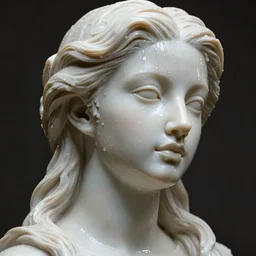 portray of beautiful girl with porcelain wet glossy skin, look like a 3d model, alive statue, Ivan Bilibin, Ross Tran, Tom Bagshaw