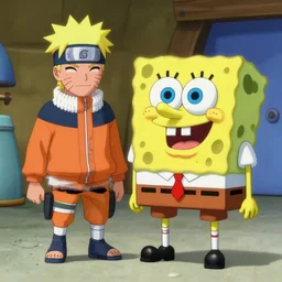 newly released still of the upcoming spongebob and naruto crossover
