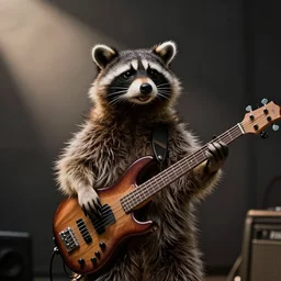 racoon playing bass guitar and singing