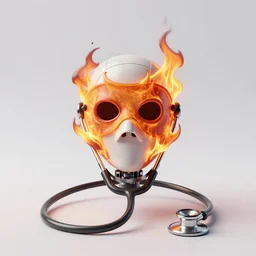 An album cover, fire, mask, stethoscope, 3d render, ((robot)), (unreal engine), photograph, portrait, São Paulo