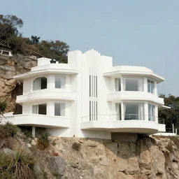 vintage art deco 7 0 s white mansion by colin campbell cooper is built into cliff wall by andrew atroshenko, john la farge's second paradise, tropical underground cove landscape, sun rays create shadows on the cave wall, high contrast, impressionist watercolor by john la farge and thomas cole, cinematic
