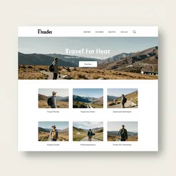 design of the website of a traveler in light colors with photos