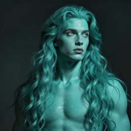 a giant teal colored man