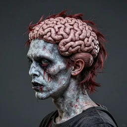 a hairstyle that looks like a brain for a zombie cosplay for Halloween
