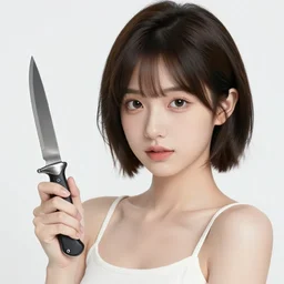 cute girl holding butterfly knife, portrait, digital art, realism, 8 k, anime,