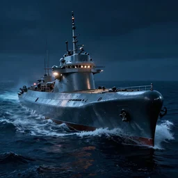 a german u boat sinking a british cargo ship in the atlantic ocean at night, art, high definition, high detail, 8k