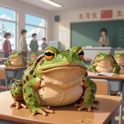 toads in a modern high school classroom in winter clear day, expert high detail concept art, perfect proportions fine - face, vivid colors, photorealistic shaded lighting poster ilya kuvshinov, katsuhiro, jeremy lipkin and michael germash, makoto shinkai, wlop loish and clamp style, trending on art station, best selling artist