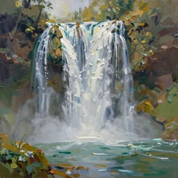 impasto painterly sketch, in rich glossy oil paint of a beautiful italian waterfall, claire tabouret