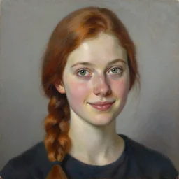 a beautiful painting of a smiling young mother with auburn side braid and pretty hazel eyes representative of the art style of artgerm and wlop and peter mohrbacher, portrait, weary expression
