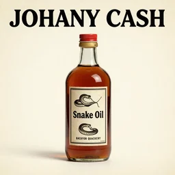 album cover for the Johnny Cash and Snake Oil colab record. Snake oil, quackery, folk medicine, scamming, beautiful album cover with no text, Directed by David Lynch, snake oil