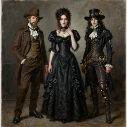 Richard Schmid and Jeremy Lipking and Roberto Ferri full length portrait painting of a young beautiful victorian steampunk goth woman