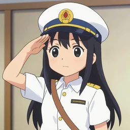 “a cute anime girl saluting her captain.”