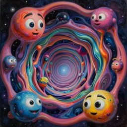 an extremely high quality hd surrealism painting of a 3d galactic neon complimentary colored cartoon surrealism melting optical illusion sculpture tunnel by a much more skilled version of kandinskypicasso and salvia dali the fourth, salvador dali's much much much much more talented painter cousin, 4k, ultra realistic, very realistic