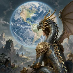 portrait of a dragon watching the world underneath, mountains, d & d, fantasy, intricate, elegant, highly detailed, digital painting, artstation, concept art, smooth, sharp focus, illustration, art by artgerm and greg rutkowski and alphonse mucha