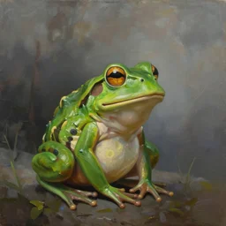 a sad frog looking the sky by Ruan Jia, oil on canvas, artstation, dramatic scenery, masterpiece, aesthetic