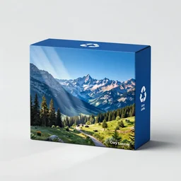 product photography, clean minimal package box design pinterest, artstation, pinterest, recycling, blue, beautiful, vibrant, light shafts by cory loftis,