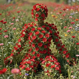 realistic photo human body made of red wild flowers