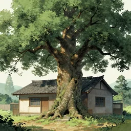 an ancient tree, on the house, trending on artstation, hiroaki tsutsumi style