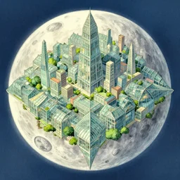 a greenhouse city on the moon by studio ghibli, symmetry, watercolors