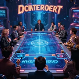 a realistic game of jeopardy but highly futuristic cyberpunk and realistic