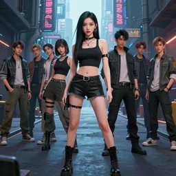 female rocker character standing in an alleyway of a cyberpunk city by shaddy safadi, feng zhu, noah bradley, cam sykes, jason chan, tyler edlin, james paick, john j. park, maciej kuciara, victor mosquera, jordan grimmer, darek zabrocki, gilles beloeil, dan luvisi, neil blevins, tuomas korpi, dave melvin, cedric peyravernay, karl thiart, natasha tan, jorge jacinto, claire hummel, pablo carpio, grzegorz rutkowski, and johannes helgeson, concept art, pencil and ink