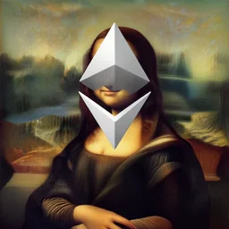 ethereum logo, an abstract painting by leonardo da vinci