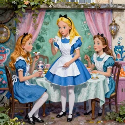 of alice in wonderland tea party in the style of meres one graffiti