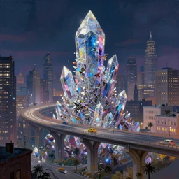 a beautiful ultradetailed painting of overpass city by frederic edwin church, retrowave san andreas magic realism at night apocalyptic crystal, archdaily, wallpaper, highly detailed, trending on artstation.