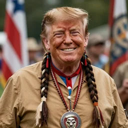 “Trump as a Native American, happy portrait”