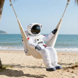 atronaut on a hammoc on a beach