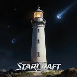 a lighthouse in space, meteors, air shot, elegant, digital painting, concept art, smooth, sharp focus, illustration, from StarCraft by Ruan Jia and Mandy Jurgens and Artgerm and William-Adolphe Bouguerea