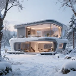 a beautiful futuristic home in the winter????, artstation