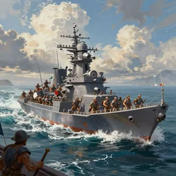 naval epic battle, fantasy concept art, colorful digital painting, highly detailed