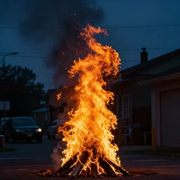 a tall fire is folathing in a dark street, award winning photo