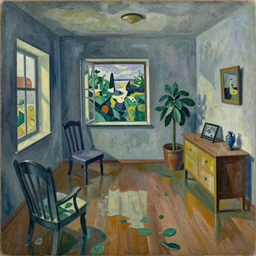 painting of a flooded house interior, by cubo-futurism