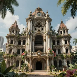 a beautiful photorealistic highly detailed urbex building unfinished building parliament by john howe, sea flowers steampunk junglepunk vice city, archdaily, wallpaper, highly detailed, trending on artstation.