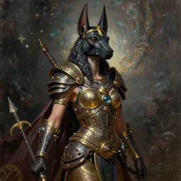 Mystical Valkyrie, full portrait of a beautiful female Anubis warrior, Regal, Realistic, Refined, Detailed Digital Art, Oil Painting, William-Adolphe Bouguereau, Art Frahm, Steampunk, Walt Disney (1937), WLOP, Rossdraws, frank frazetta, dynamic lighting, daily deviation, very very very very very beautiful, character illustration by Greg Rutkowski, Thomas Kinkade, trending on artstation, Highly Detailed, Cinematic Lighting, Unreal Engine, 8k, HD