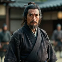 a film still of guillermo francella starring as an ancient samurai in a japanese blockbuster film, shallow depth of field, cinematic, award winning cgi, vfx, film still